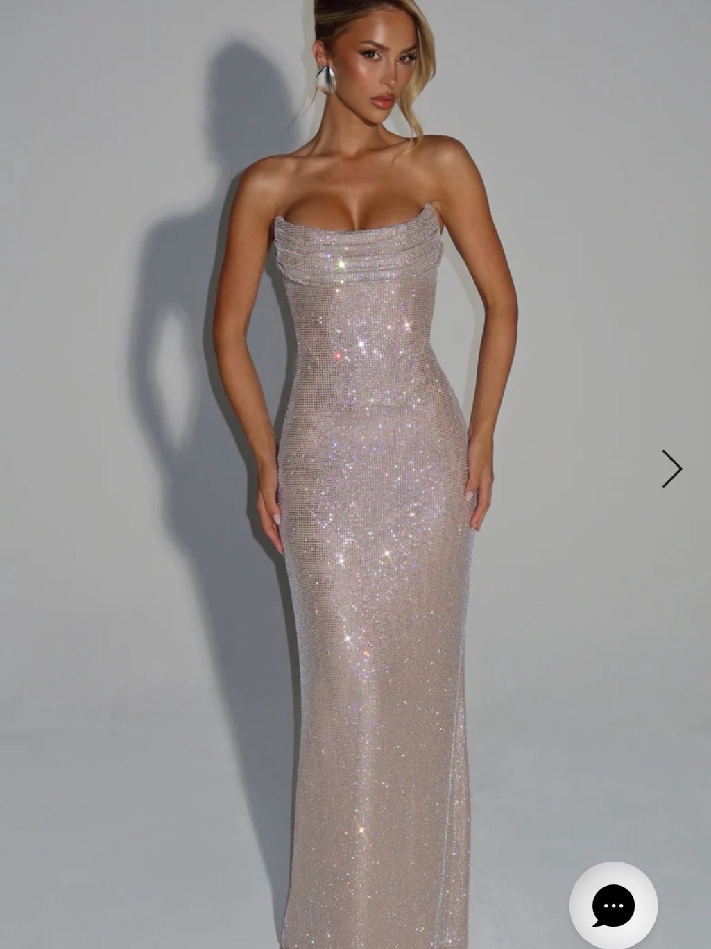 Strapless Sparkle Evening Gown In Champagne